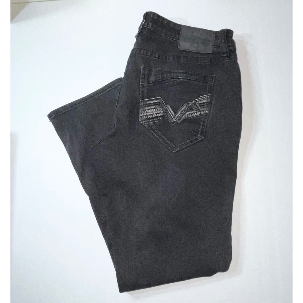 Salvage Supply Co Jeans Mens 38x32 Mayhem Straight Leg Black Embroidered Buckle